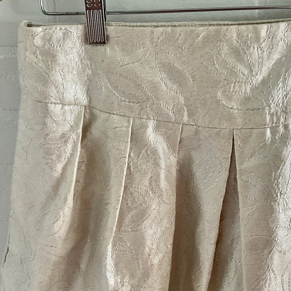 Zara Cream Metallic Shimmery Fairy Brocade Lined Pleated Skirt Pockets L - Picture 5 of 13